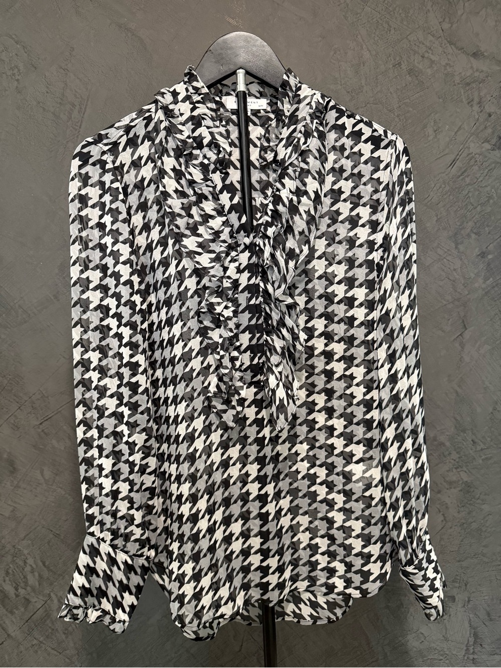 NWT Equipment Black & White Houndstooth Ruffle Blouse Size M